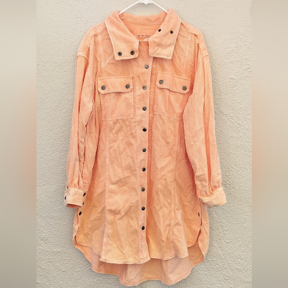 Peach Button-Up Corduroy Shirt Dress